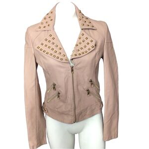 TCEC Pink Studded Faux Leather Moto Jacket * flawed